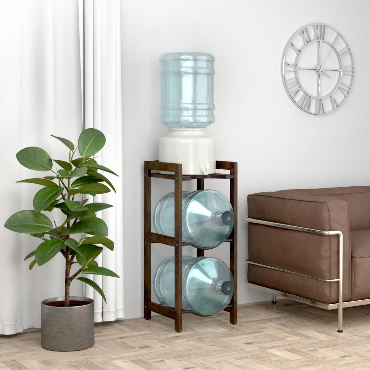 5 Gallon Water Jug Holder with Top Shelves, 3-Tiers Solid Wood Water Dispenser Stand K3592