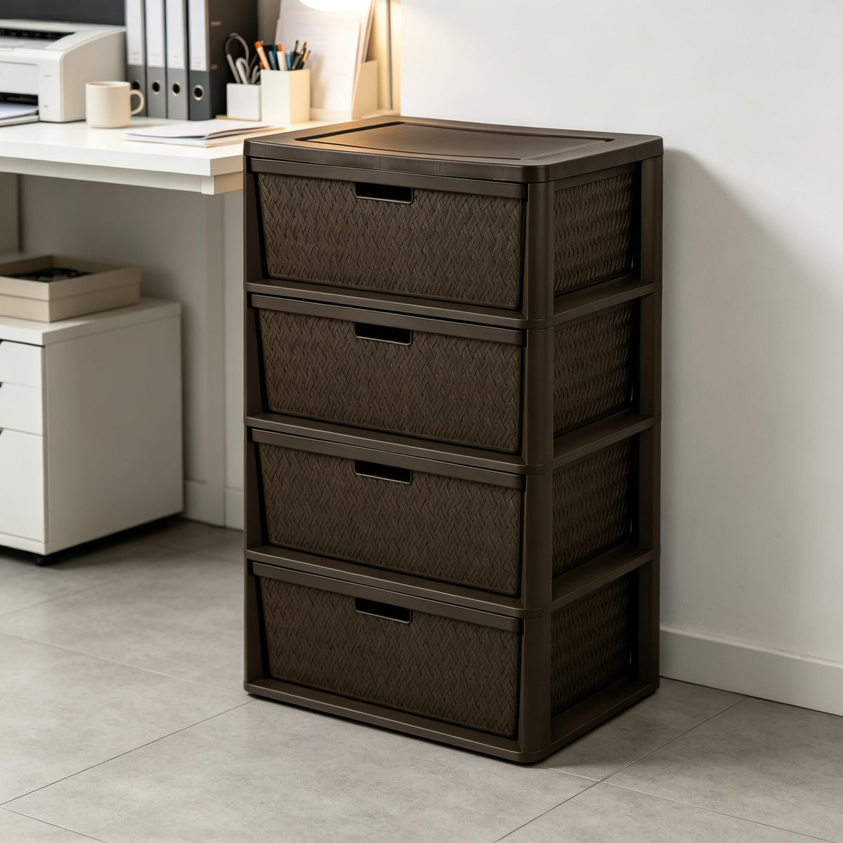 4 Drawer Brown Storage Tower with Removable Drawers D93452
