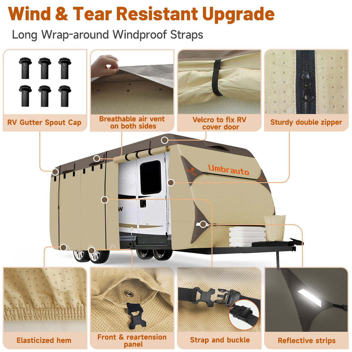 14' ~ 16' Waterproof Windproof Heavy Duty Travel Trailer RV Cover F9939