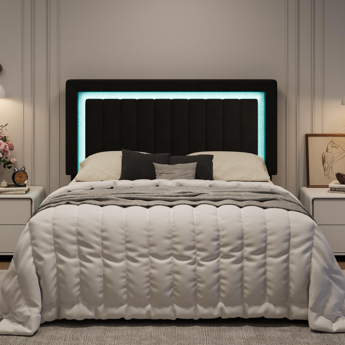 Queen Size Black Velvet Bed Frame with LED Light Z228