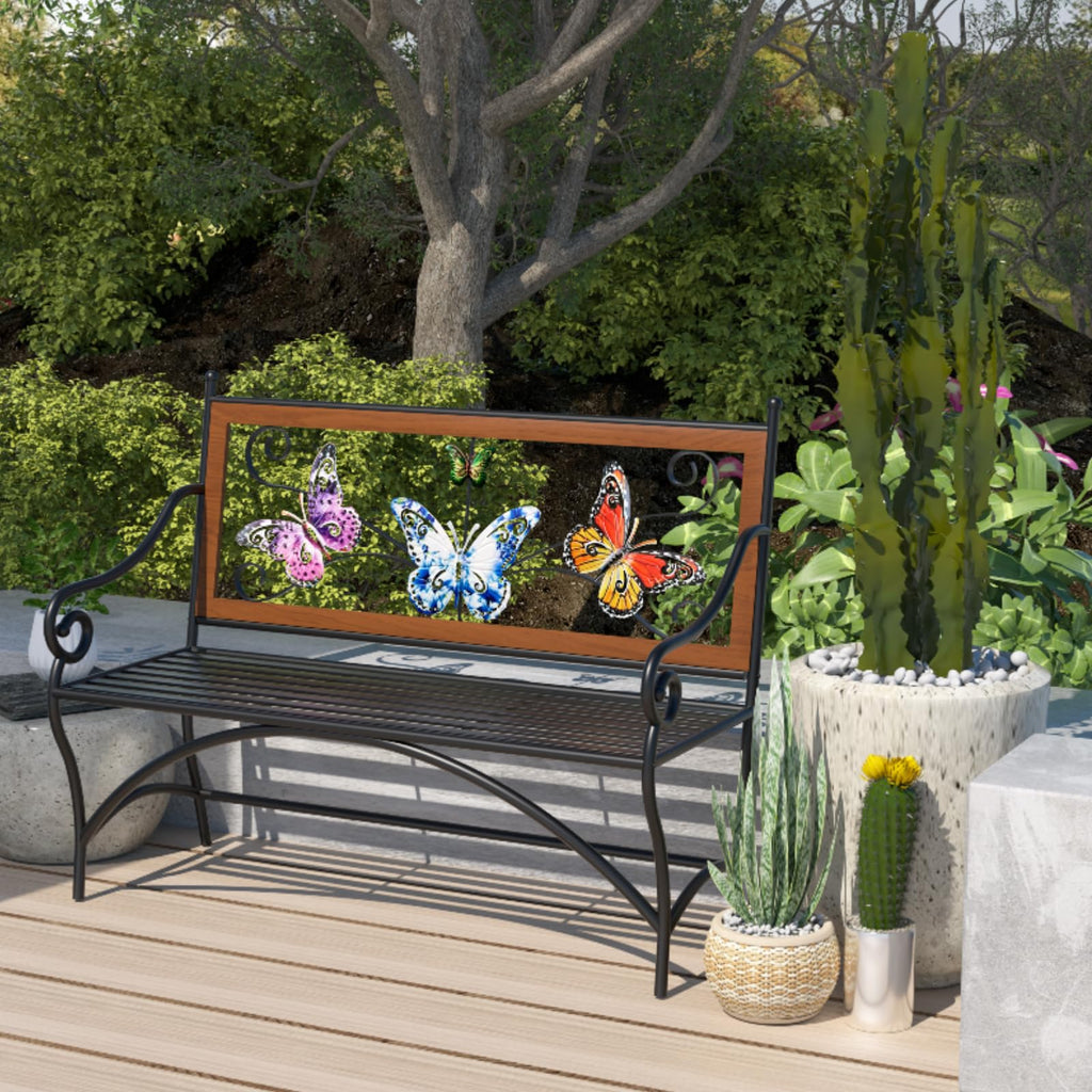 39.7" Black Metal Outdoor Bench with Armrest X391