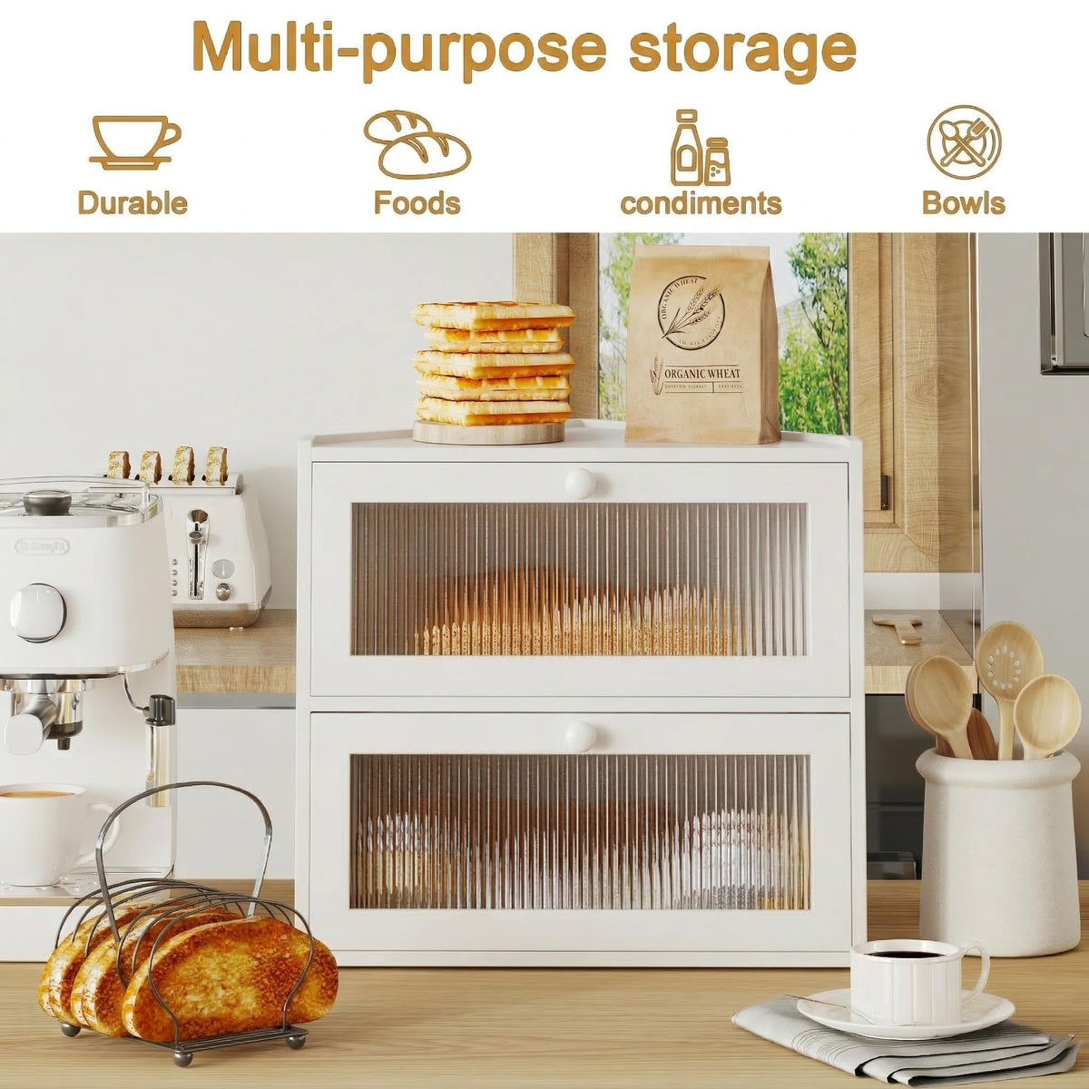 White Double Layer Bamboo Corner Bread Box R638