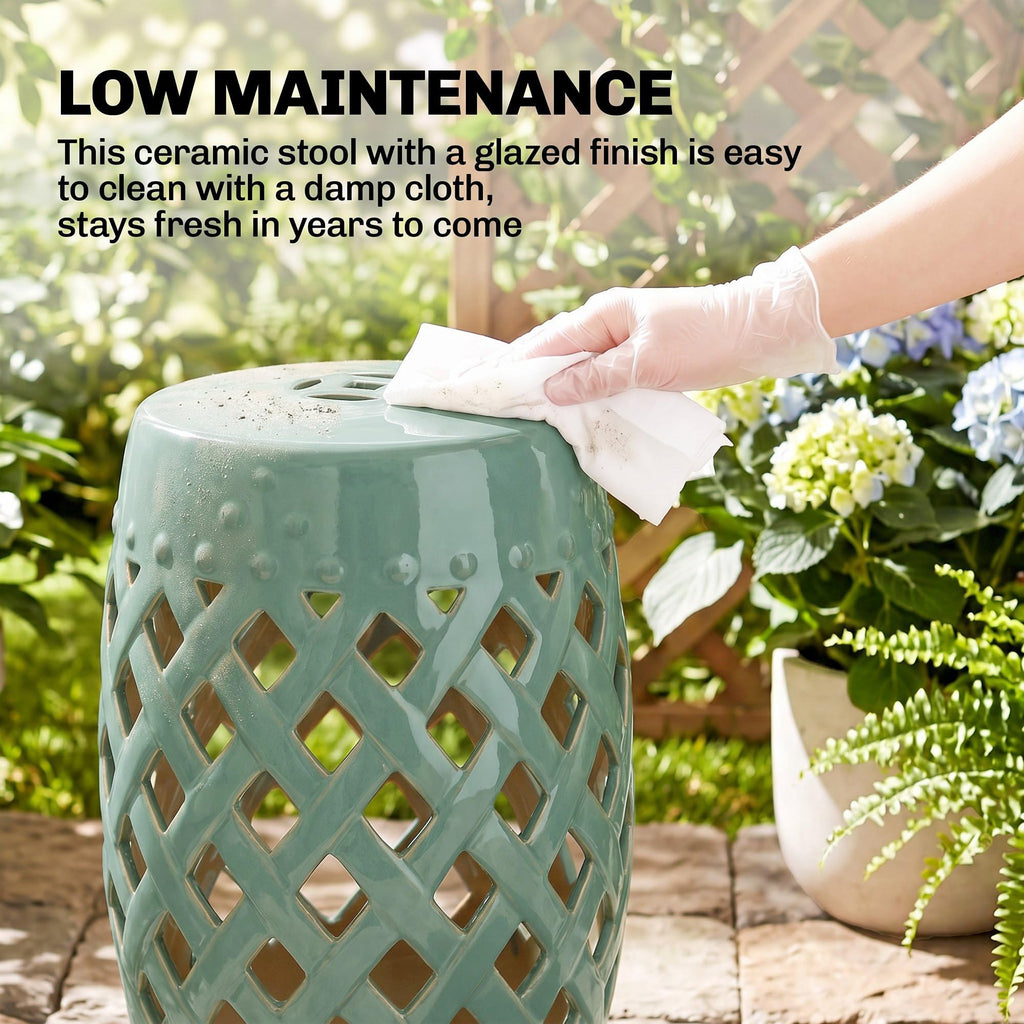 Ceramic Garden Stool Outdoor Stool Green E21059