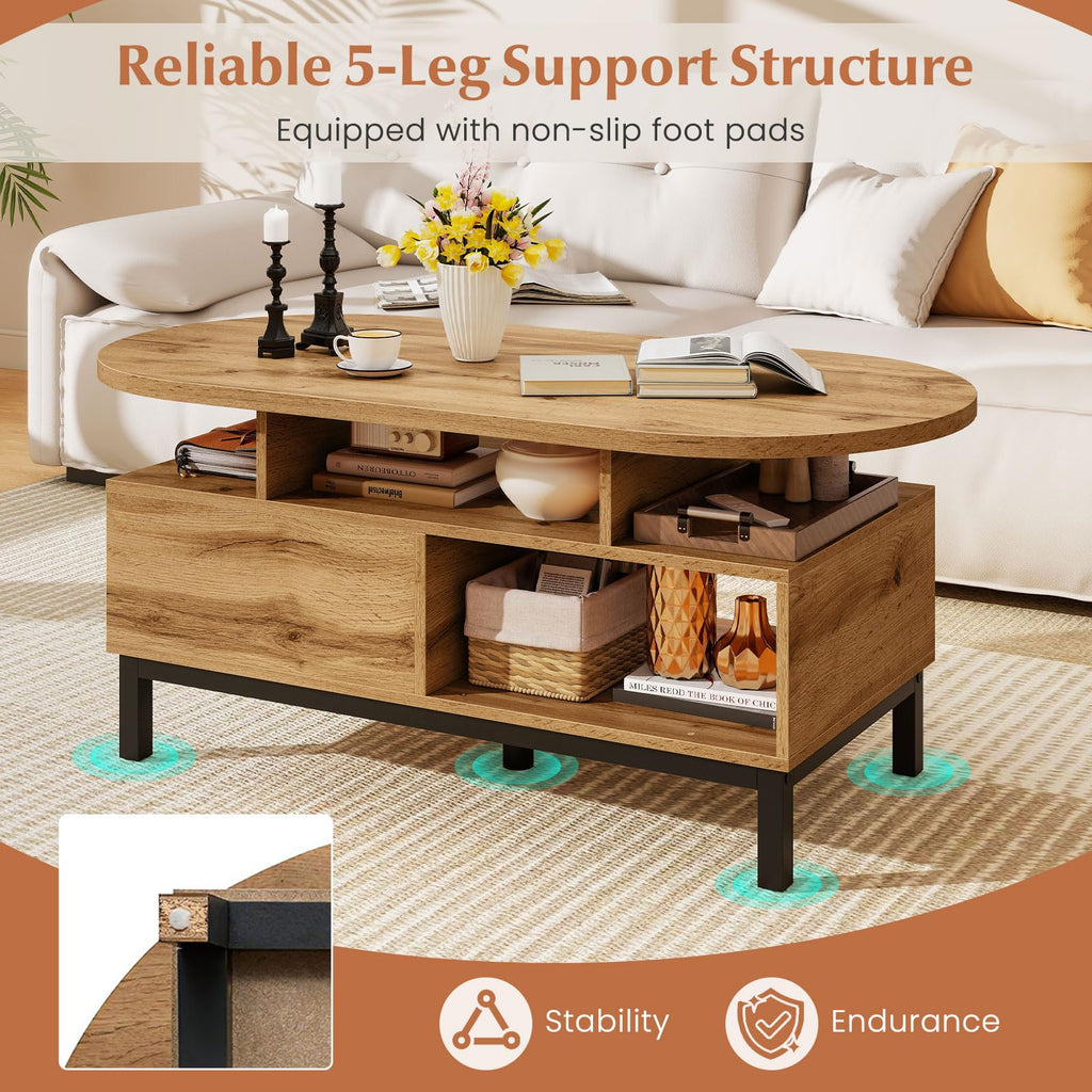 47" Oval Wood Coffee Table with Storage K462362