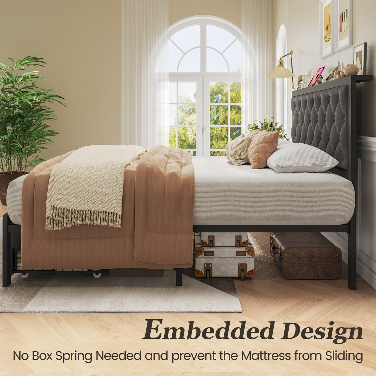 Grey Twin Bed Frame with Storage Drawer G159399