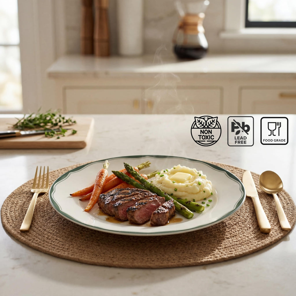 12-Piece Porcelain Dinnerware Set for 4, White & Sage Green Plates and Bowls Set S434