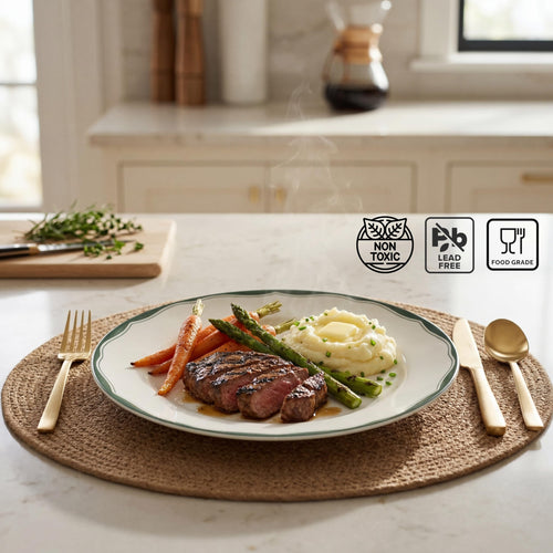 12-Piece Porcelain Dinnerware Set for 4, White & Sage Green Plates and Bowls Set S434