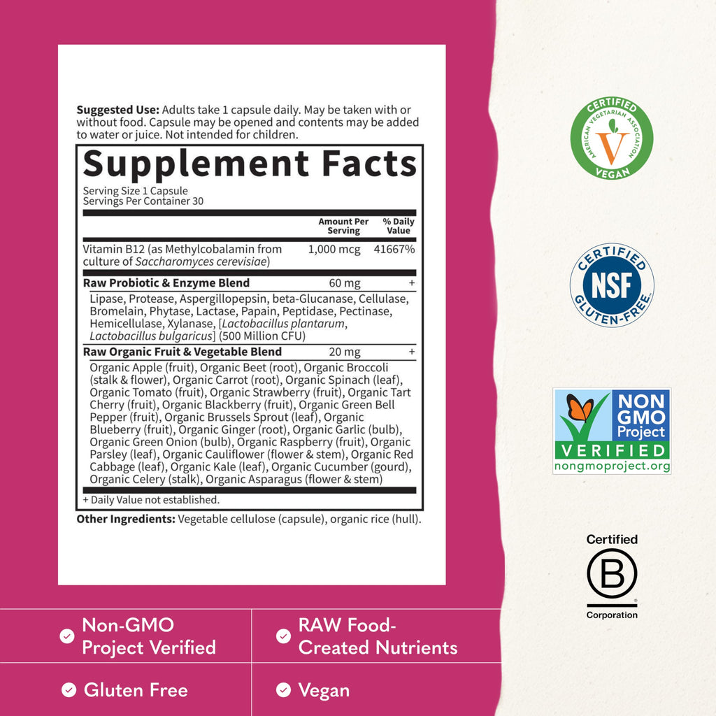 Vegan B-12 Methylcobalamin 30 Capsules H580