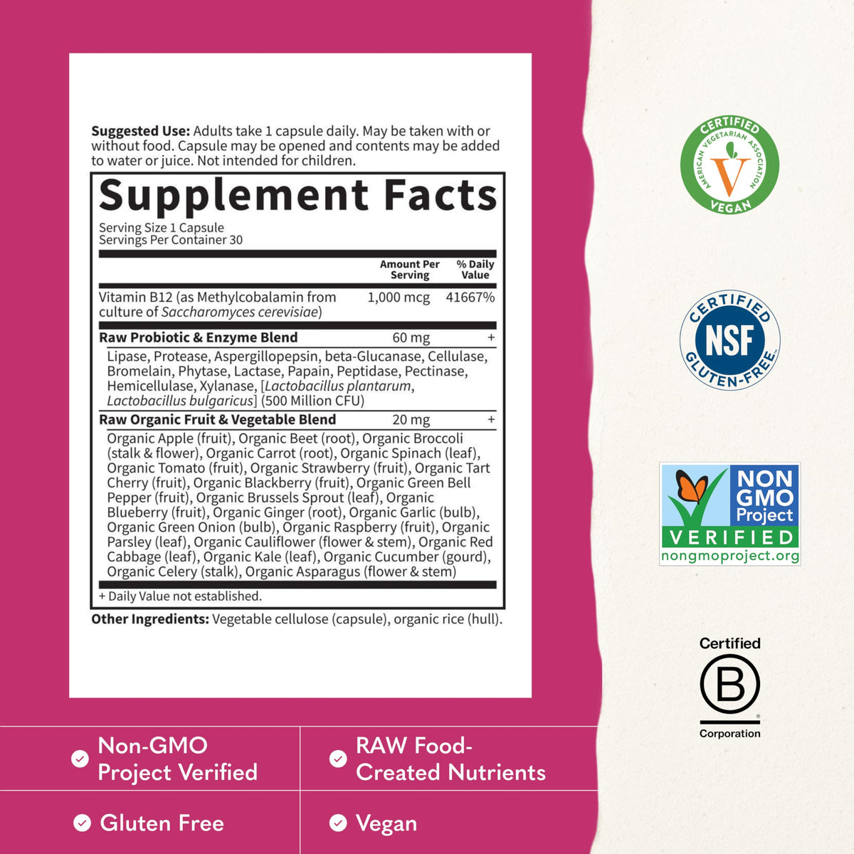 Vegan B-12 Methylcobalamin 30 Capsules H580