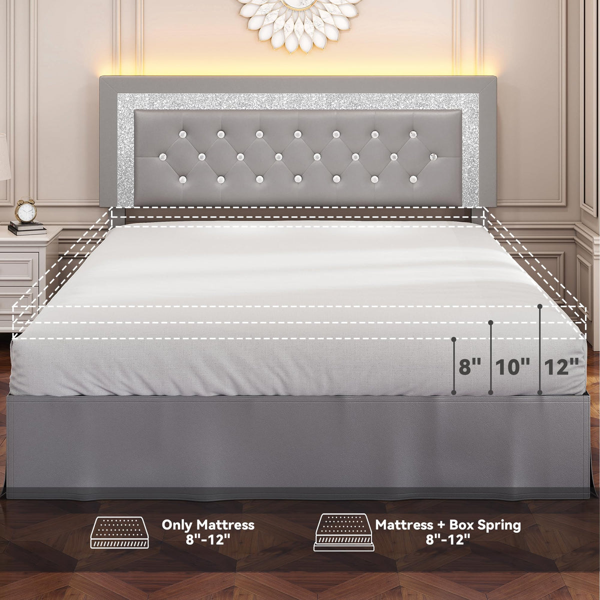 Twin LED Bed Frame with Adjustable Headboard V4447