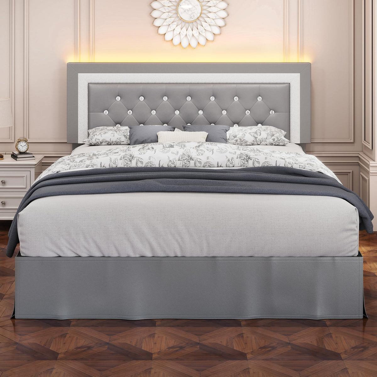 Twin LED Bed Frame with Adjustable Headboard V4447