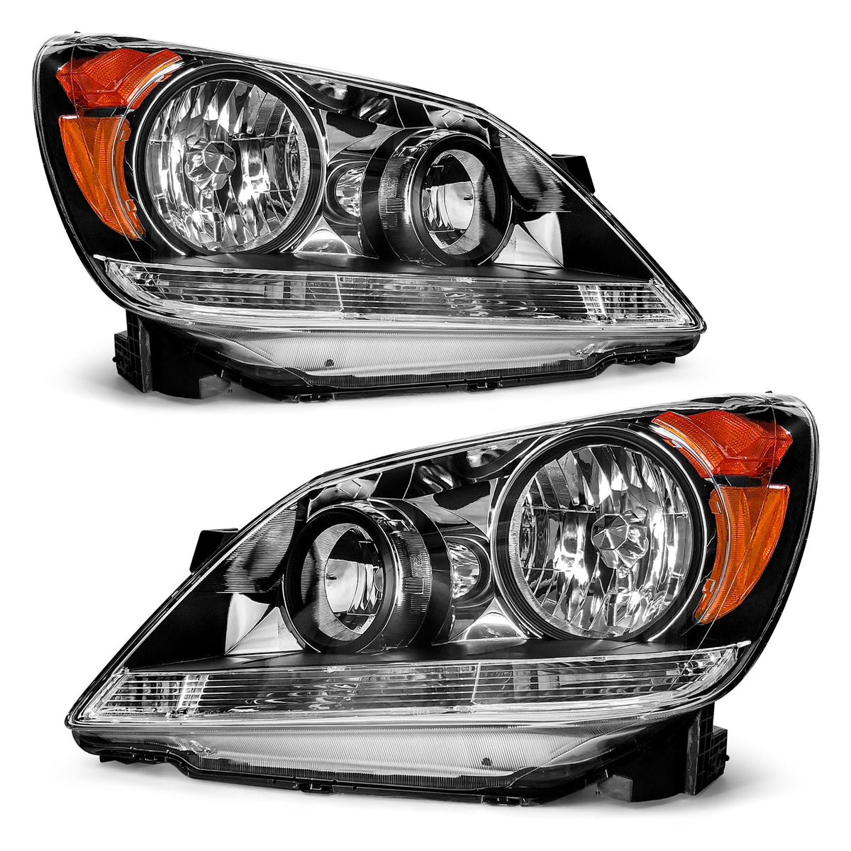 Black Housing Amber Reflector Headlight Assembly Pair R947
