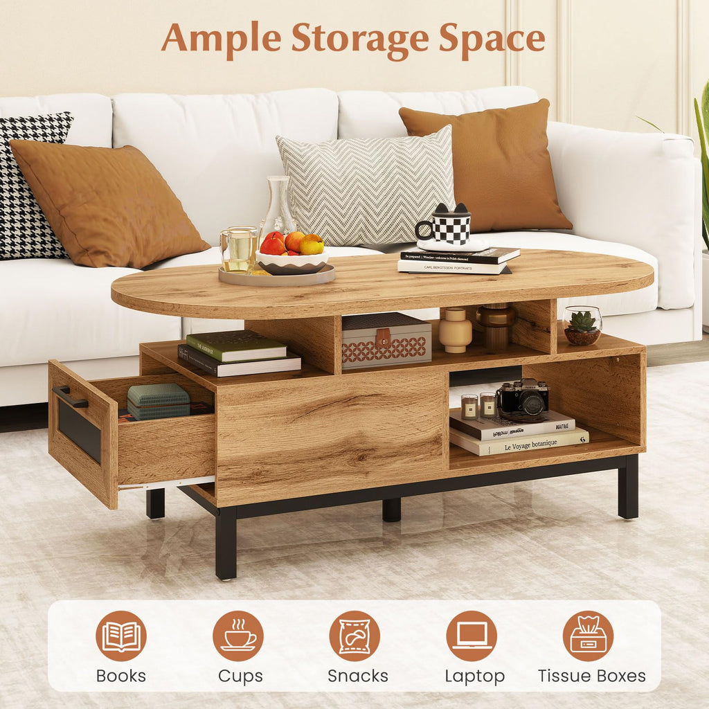 47" Oval Wood Coffee Table with Storage K462362