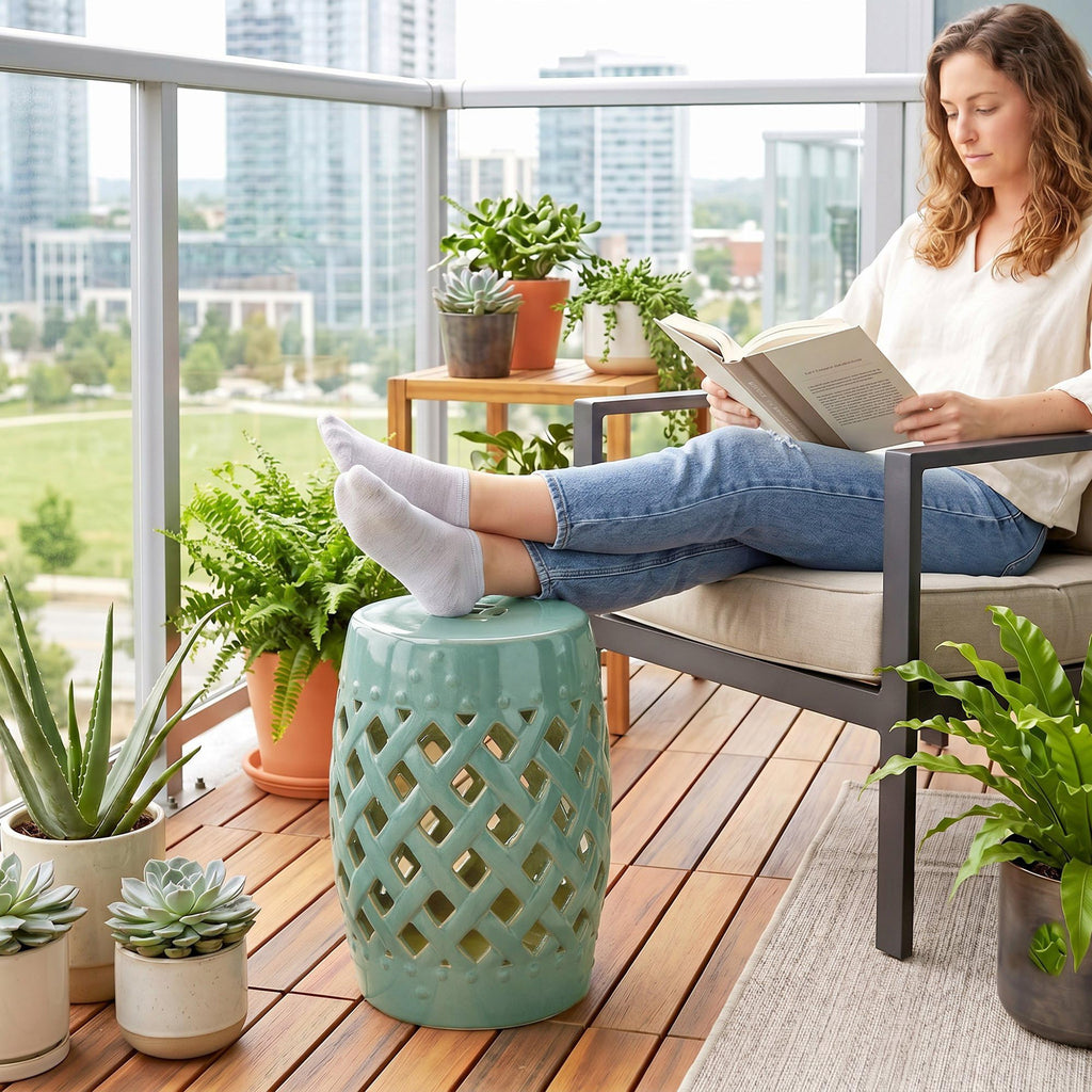 Ceramic Garden Stool Outdoor Stool Green E21059