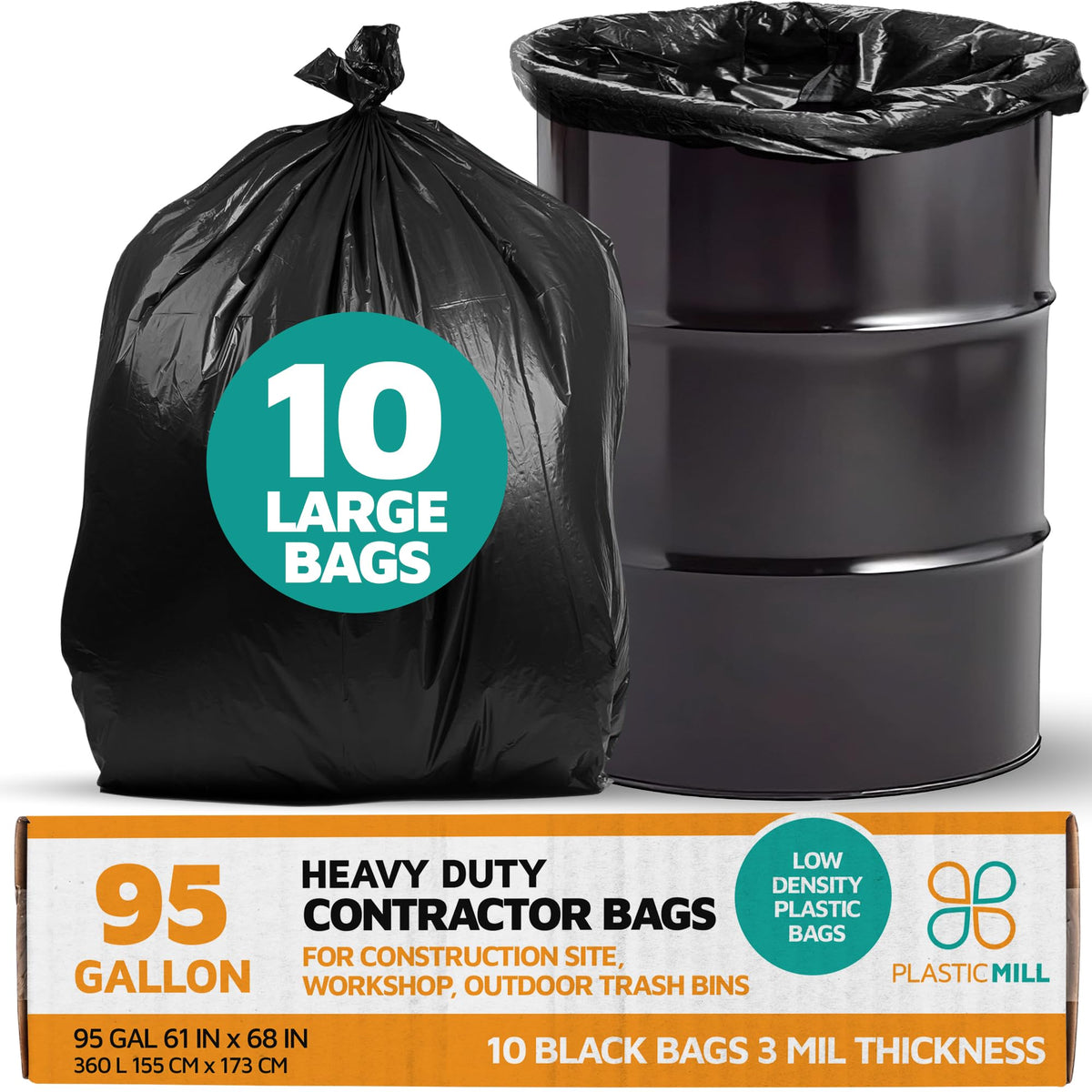 95-Gallon Black Heavy Duty Contractor Bags 10-Count C2892