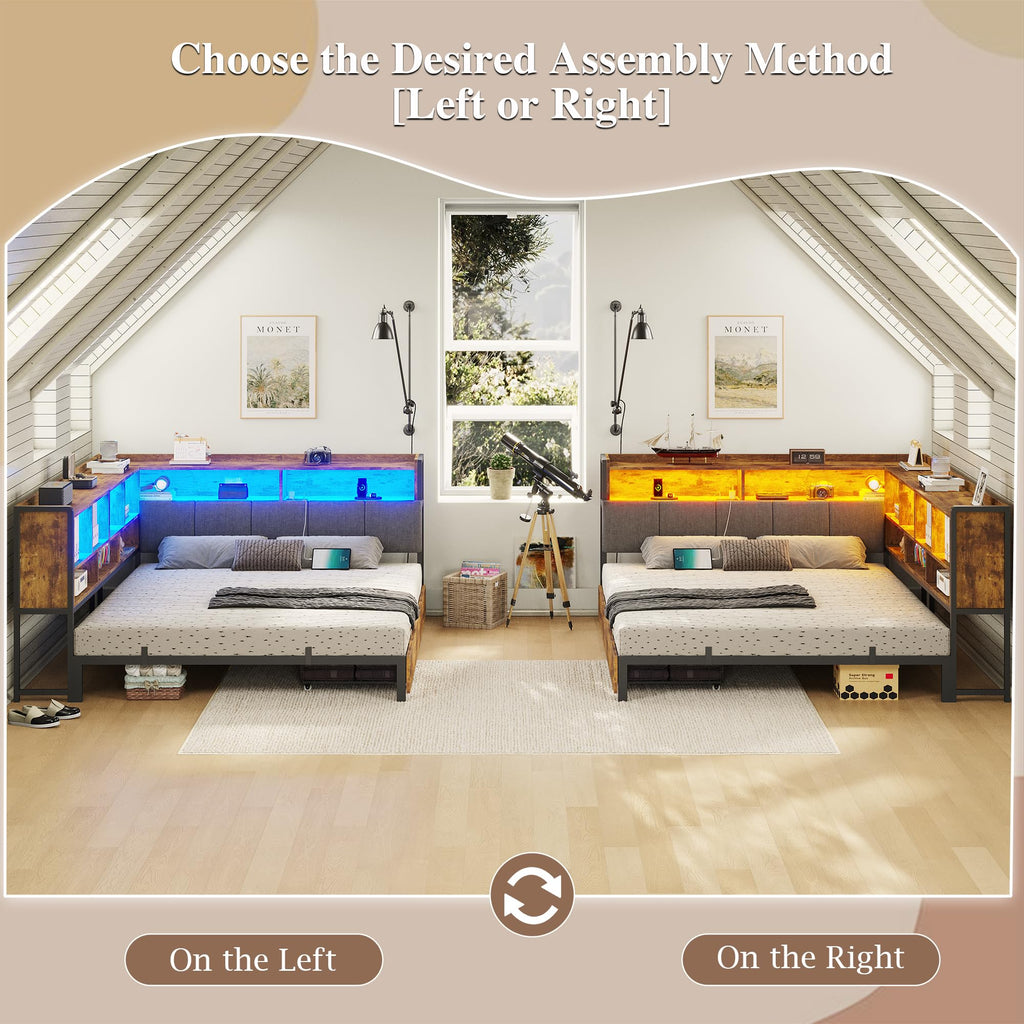Full Size Corner Bed Frame with Storage and Drawers E787