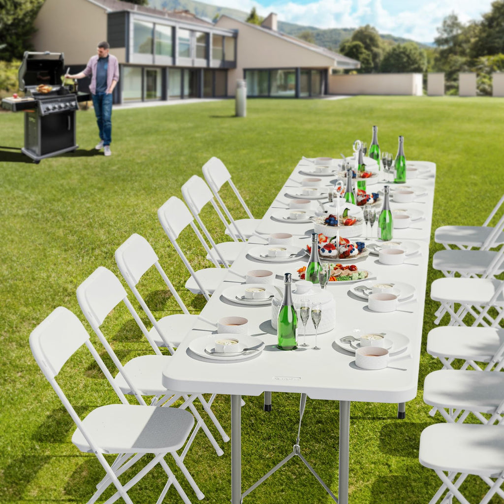 6 Foot White Plastic Folding Table with Carrying Handle W746533