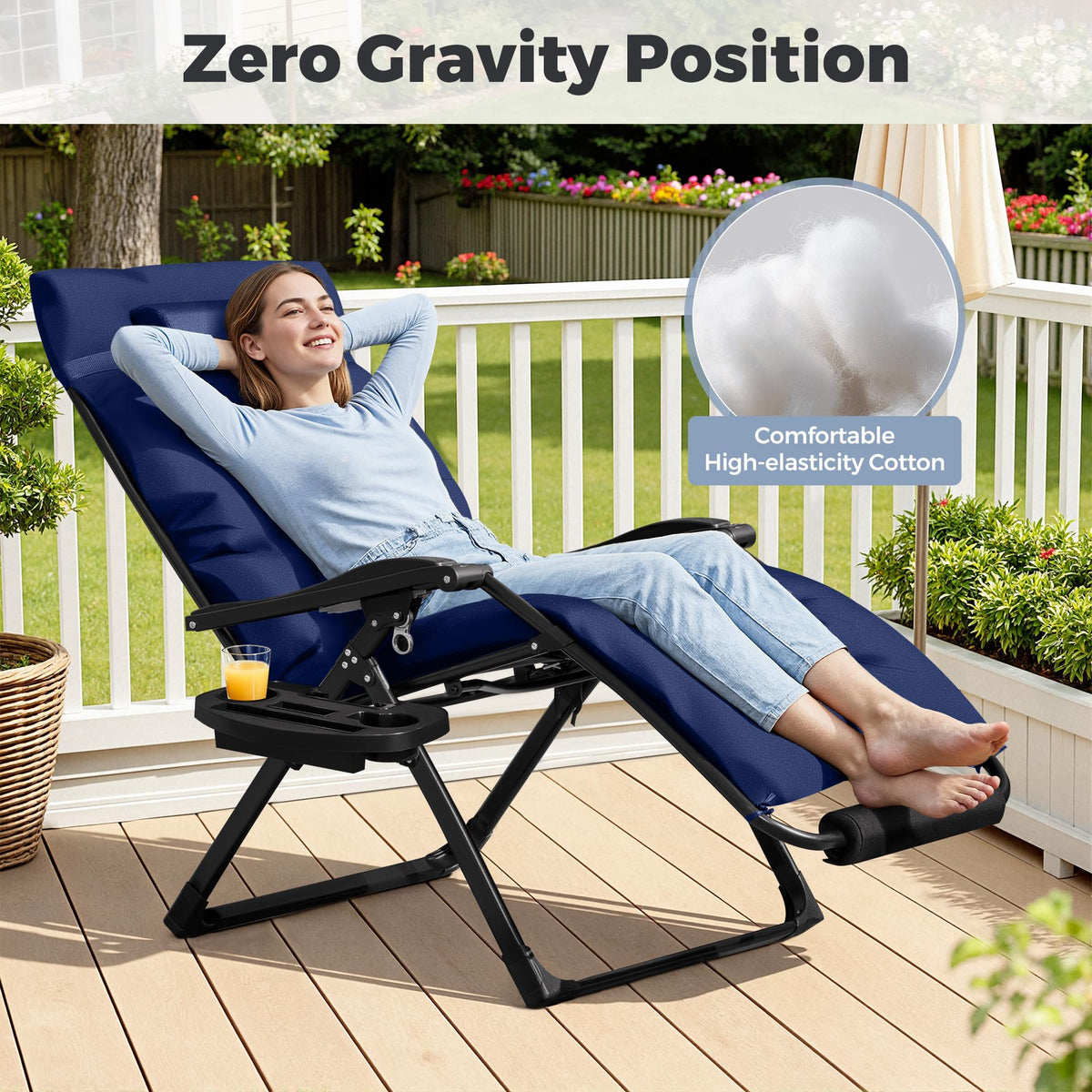Oversized Blue Zero Gravity Chair with Cushion and Cup Holder X439959