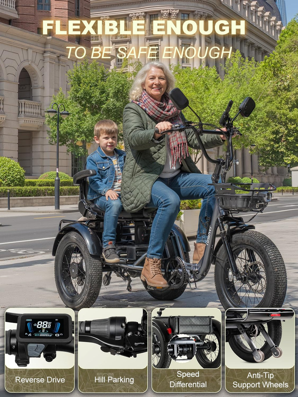 Folding Electric Tricycle for Adults 2 Seater 1000W 48V 15AH W532748