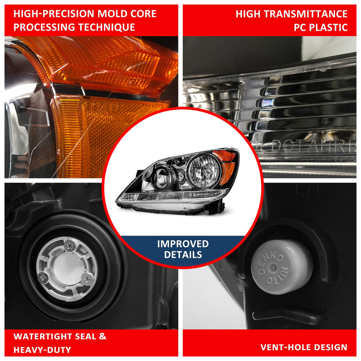 Black Housing Amber Reflector Headlight Assembly Pair R947