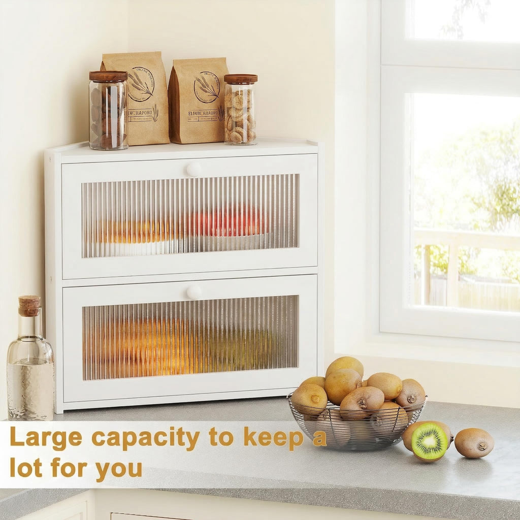 White Double Layer Bamboo Corner Bread Box R638