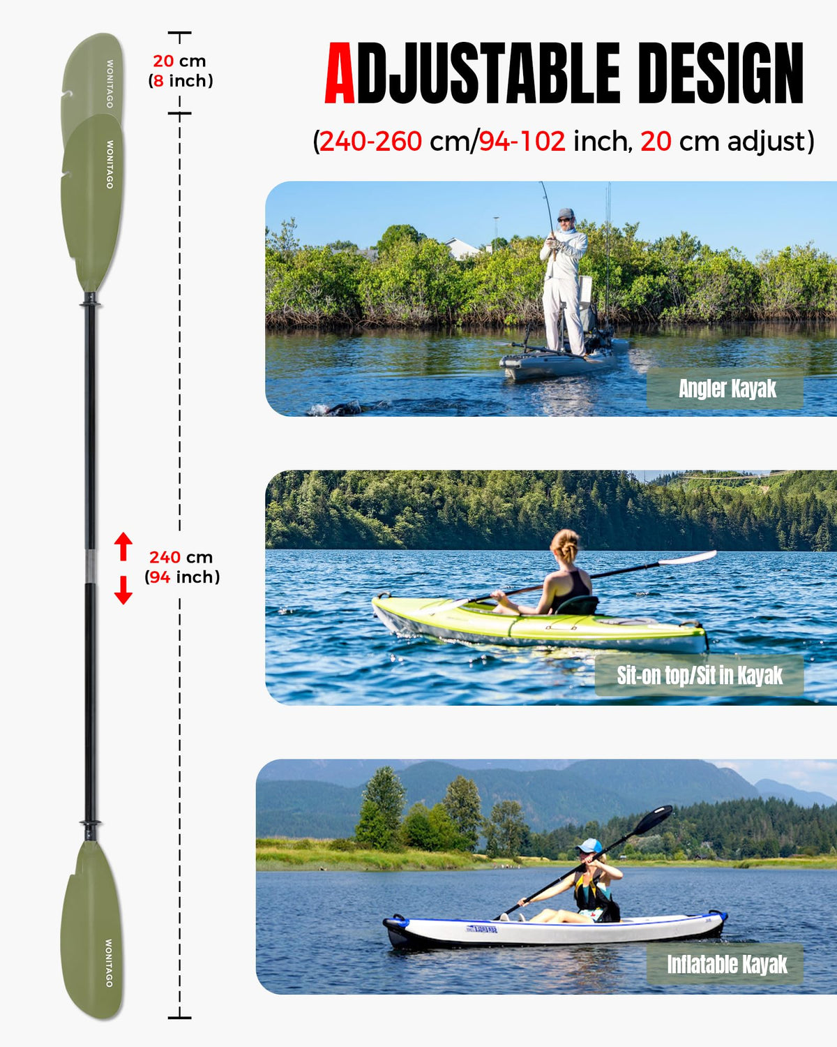 Adjustable Fiberglass Kayak Paddle D629260
