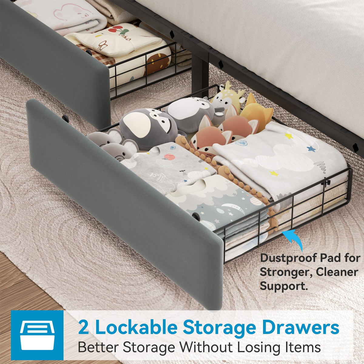Twin Upholstered Velvet Platform Bed Frame with 2 Storage Drawers K4332