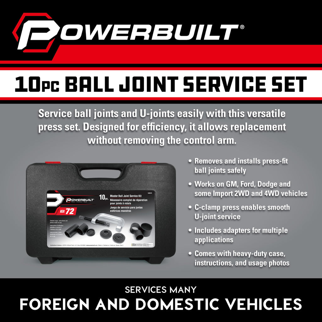 10 Piece Ball Joint Service Tool Kit with Storage Case L323