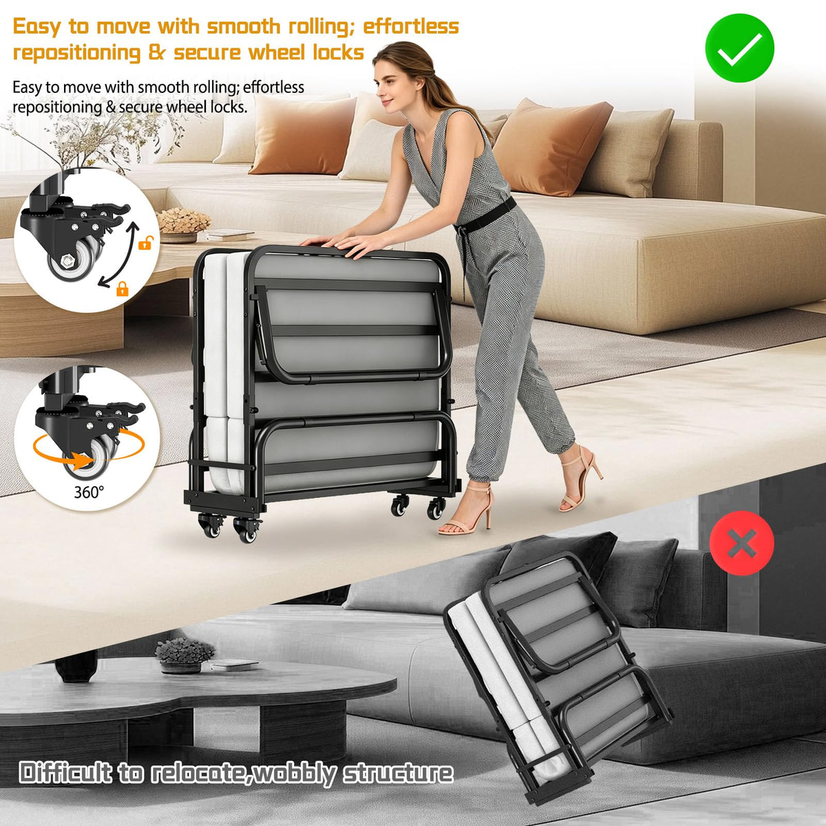 Folding Bed on Wheels Z755470