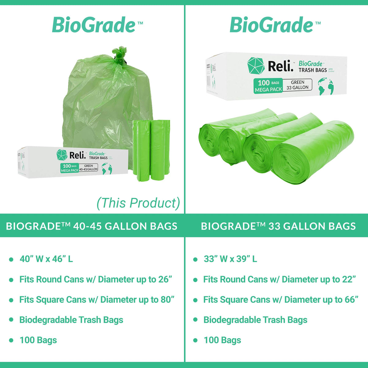 Biodegradable 40-45 Gallon Trash Bags 100 Count L455