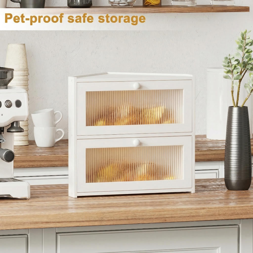 White Double Layer Bamboo Corner Bread Box R638