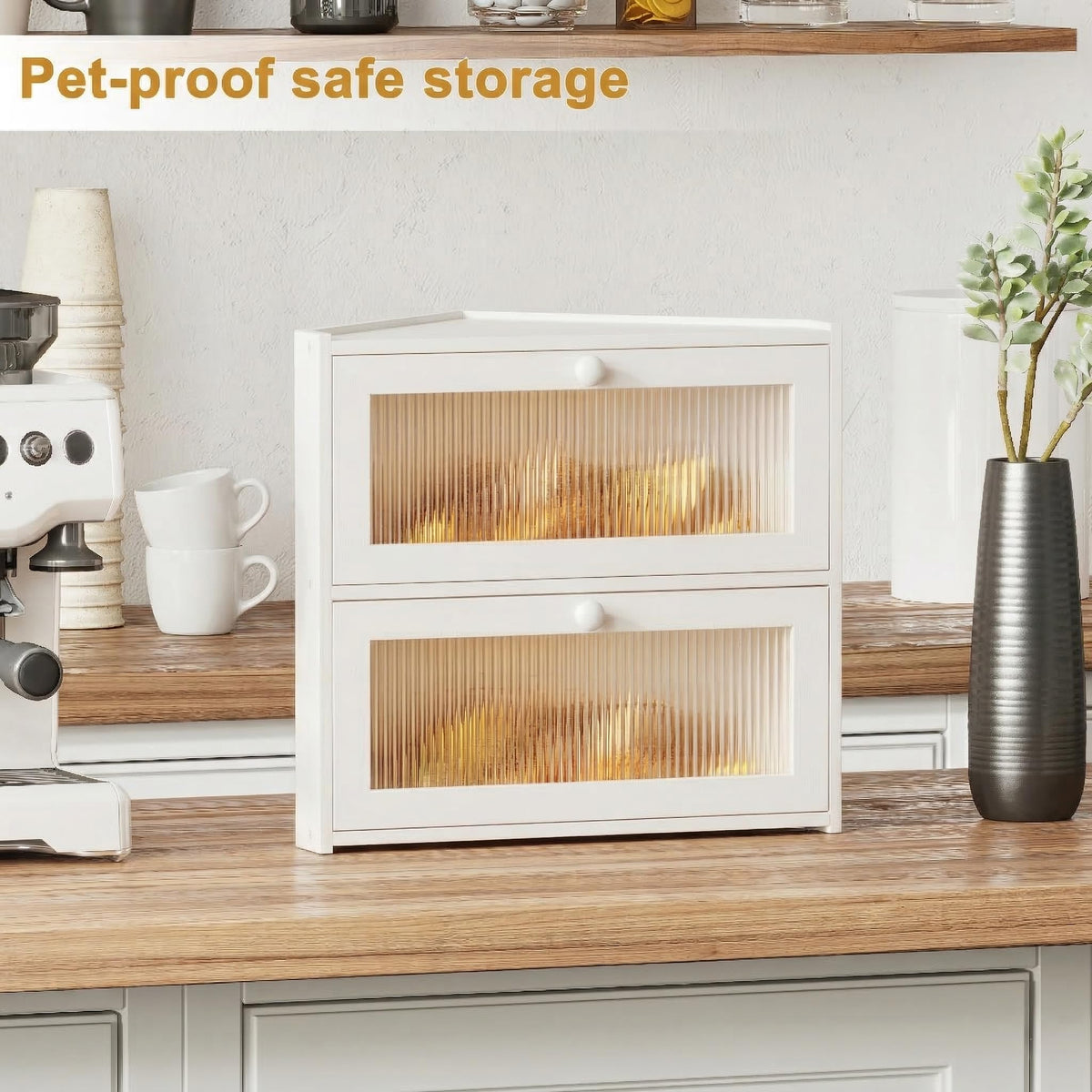 White Double Layer Bamboo Corner Bread Box R638