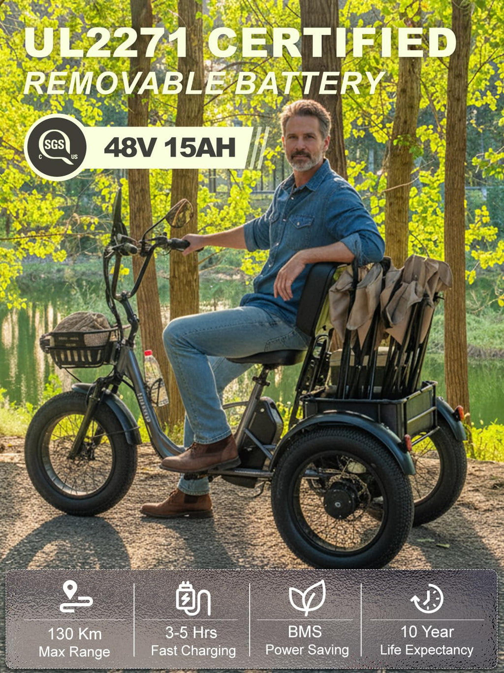 Folding Electric Tricycle for Adults 2 Seater 1000W 48V 15AH W532748
