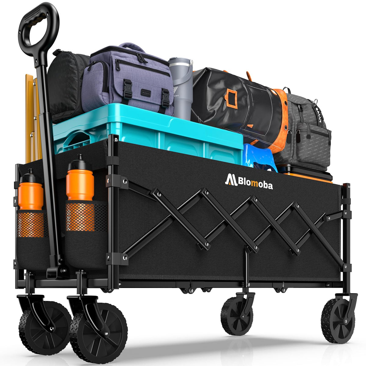 35" Extra Long Folding Wagon with Adjustable Handle & Wheels, Black D4175