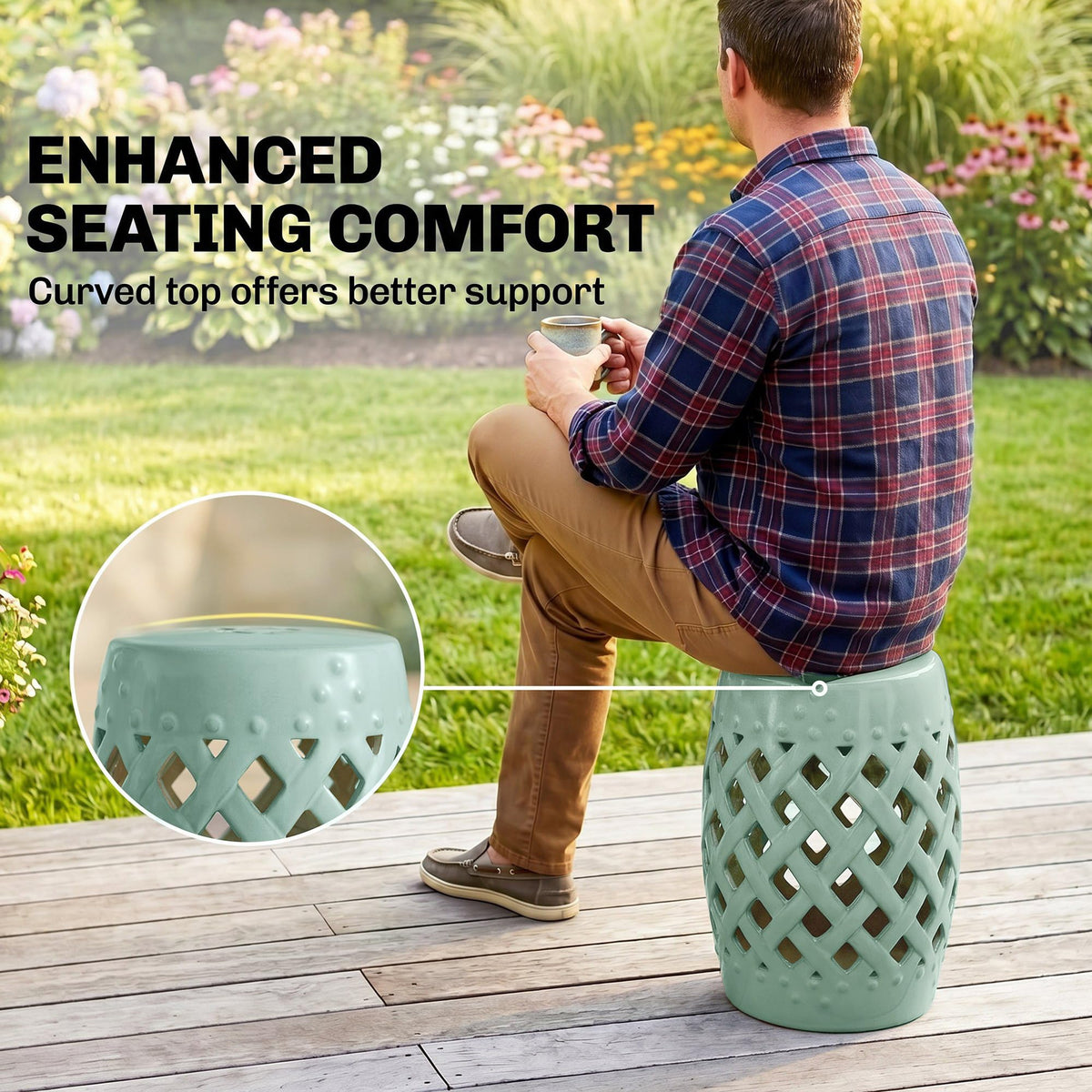 Ceramic Garden Stool Outdoor Stool Green E21059