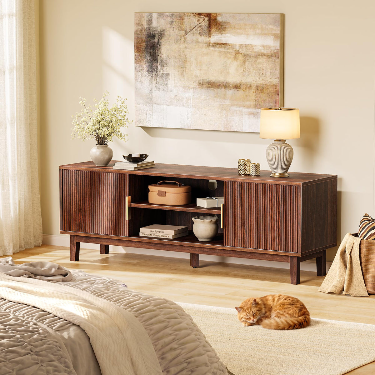 54 Inch Fluted TV Stand with Storage F53642