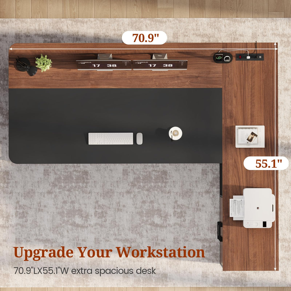 71" L Shaped Computer Desk with Drawers and Power Outlets G728964