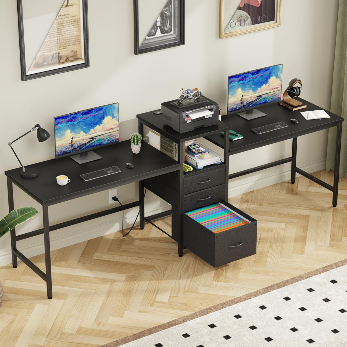 Two Person Desk with Charging Station U6792