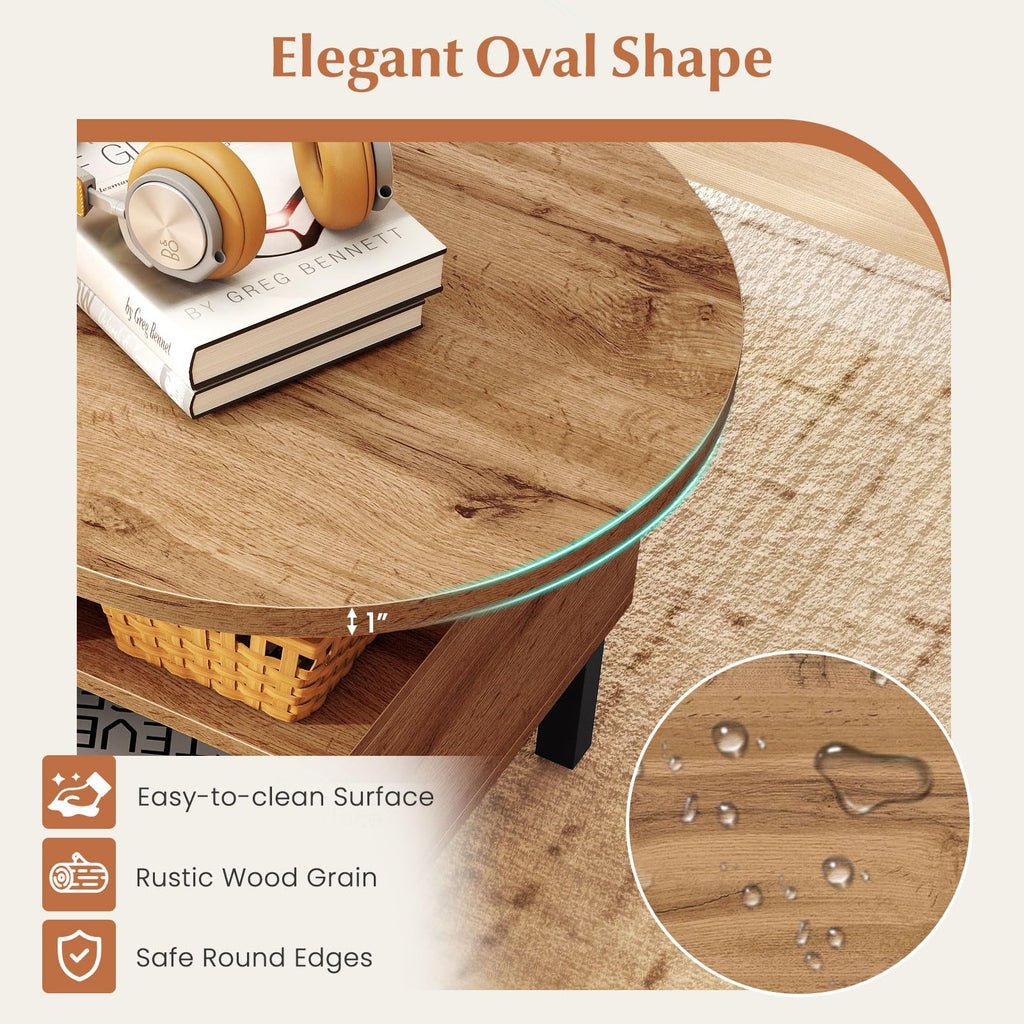 47" Oval Wood Coffee Table with Storage K462362