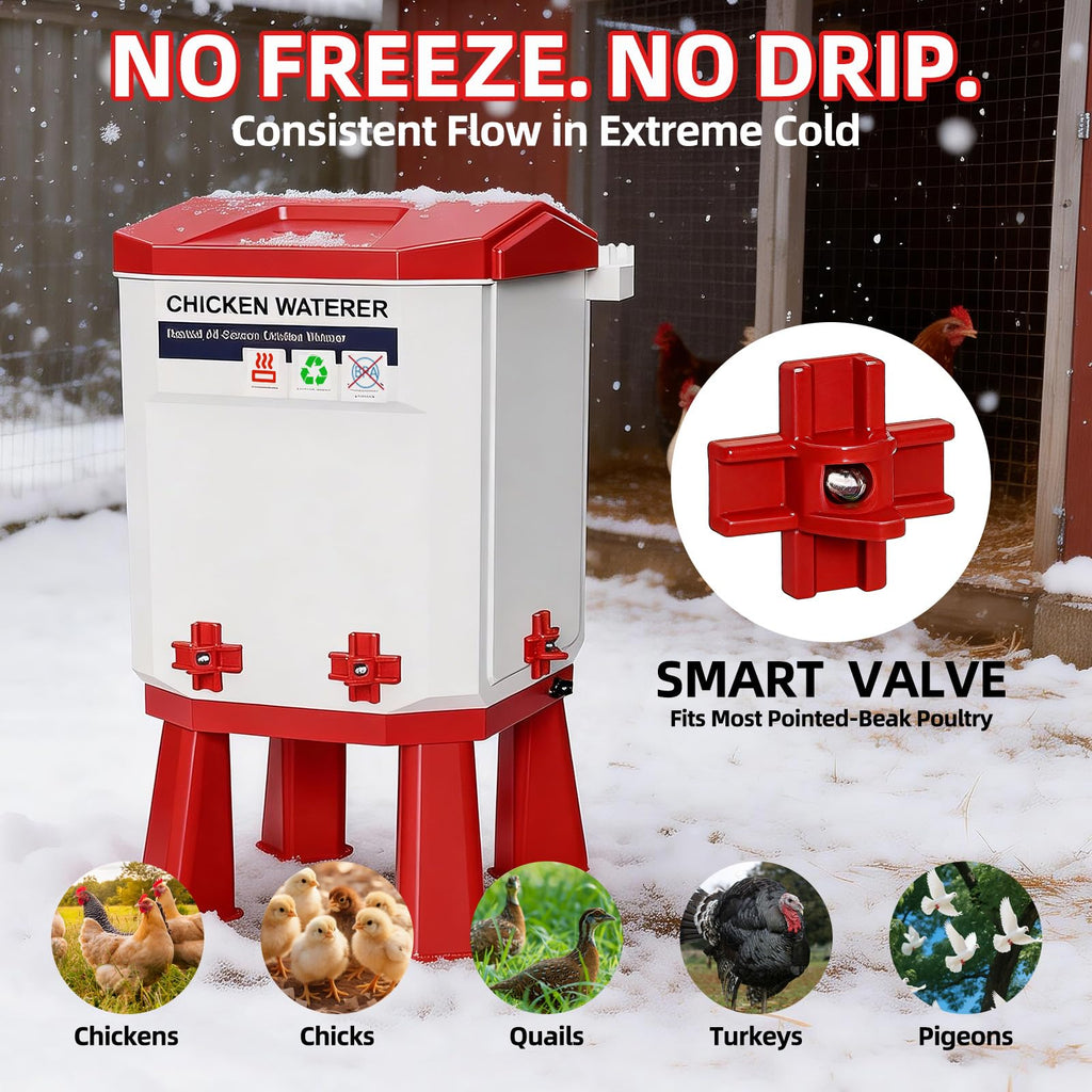 3-Gallon Heated Chicken Waterer with Heater and 4 Nipples G815936