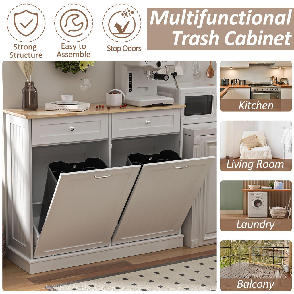 White 2x13 Gallons Tilt Out Trash Can Cabinet E563433