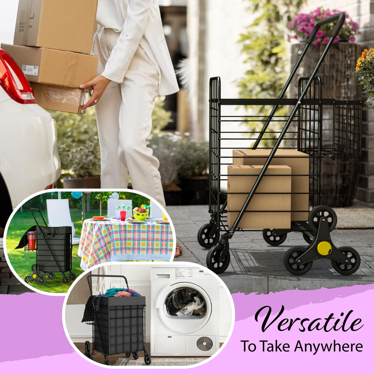 Foldable Lightweight Shopping Cart with Swivel Wheels & Basket Liner V2117