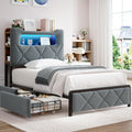 Twin Upholstered Velvet Platform Bed Frame with 2 Storage Drawers K4332