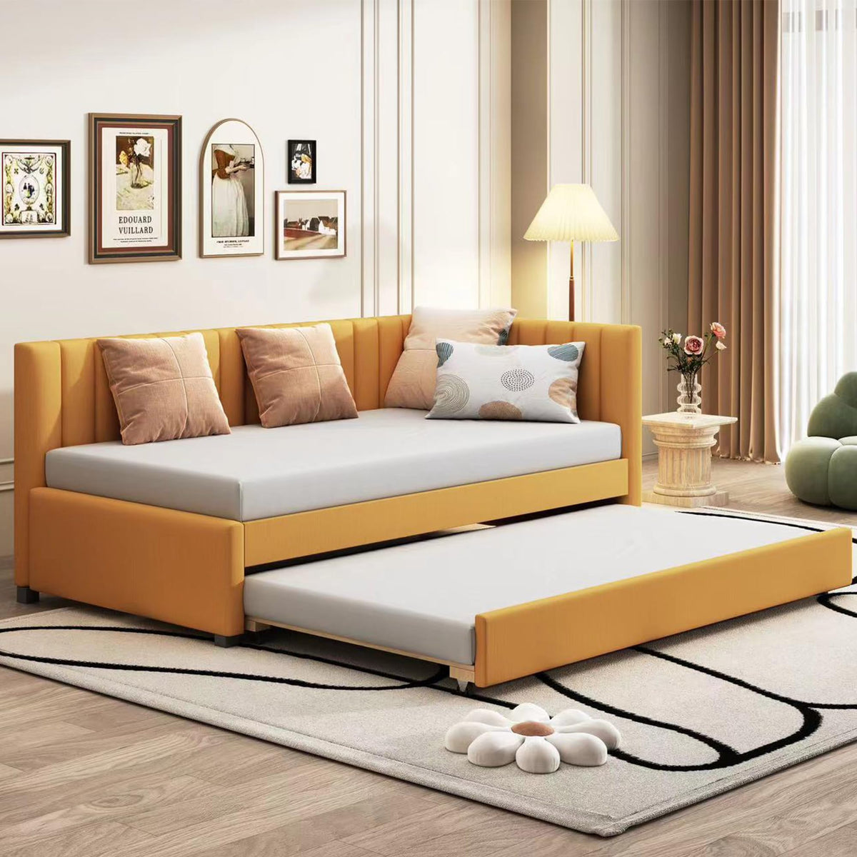 Twin Size Linen Upholstered Daybed with Trundle S545