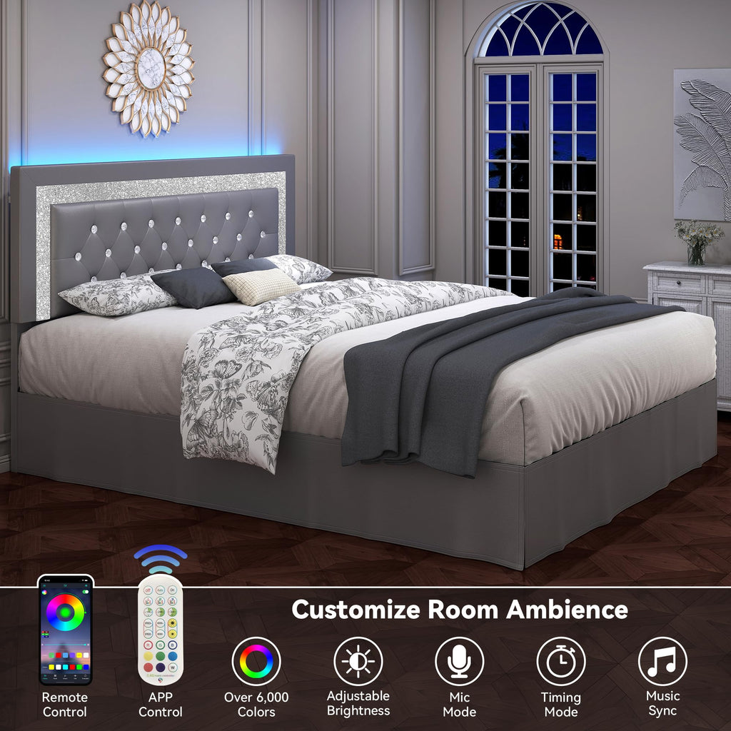 Twin LED Bed Frame with Adjustable Headboard V4447