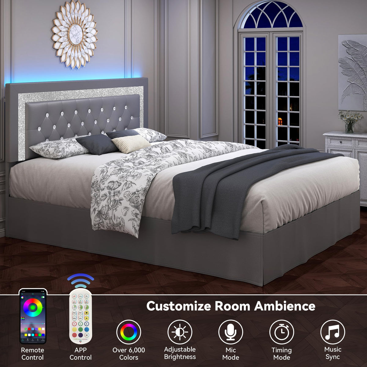 Twin LED Bed Frame with Adjustable Headboard V4447