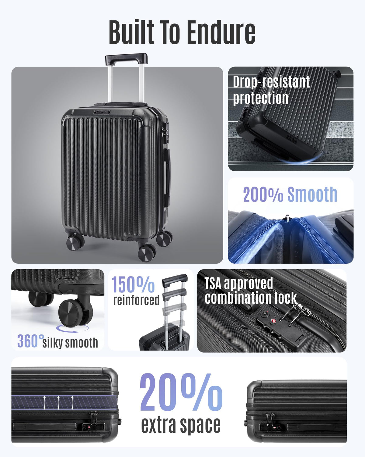 20 Inch Carry On Luggage Black Y326