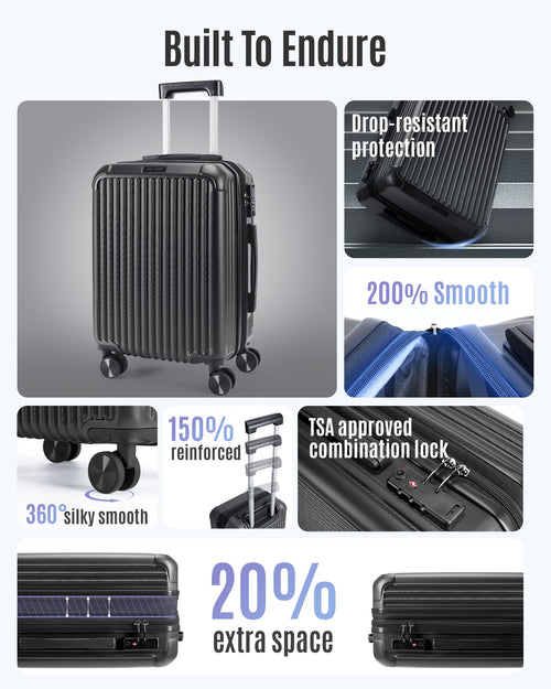 20 Inch Carry On Luggage Black Y326