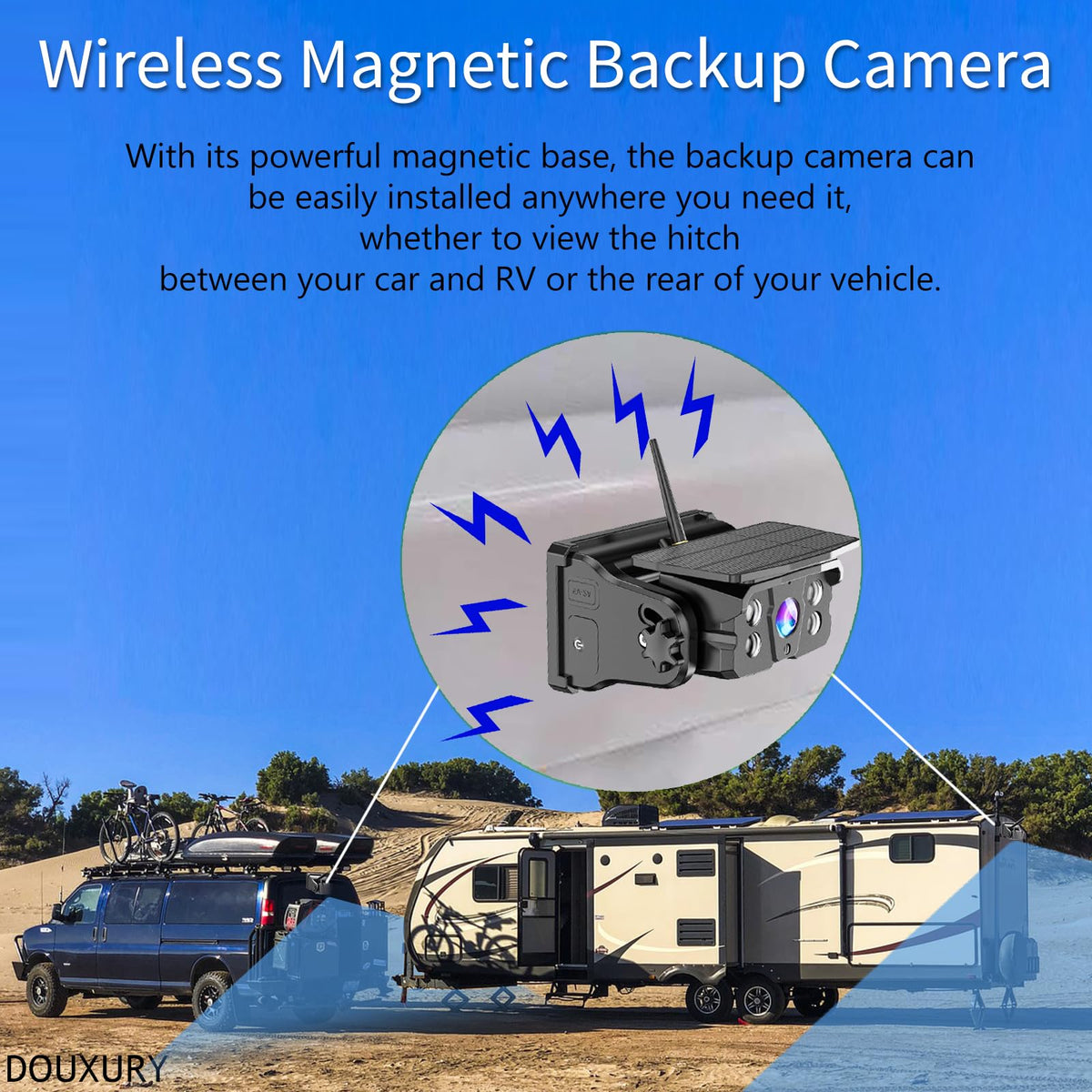 Solar Magnetic Wireless Backup Camera with 5" 1080P Monitor H6575