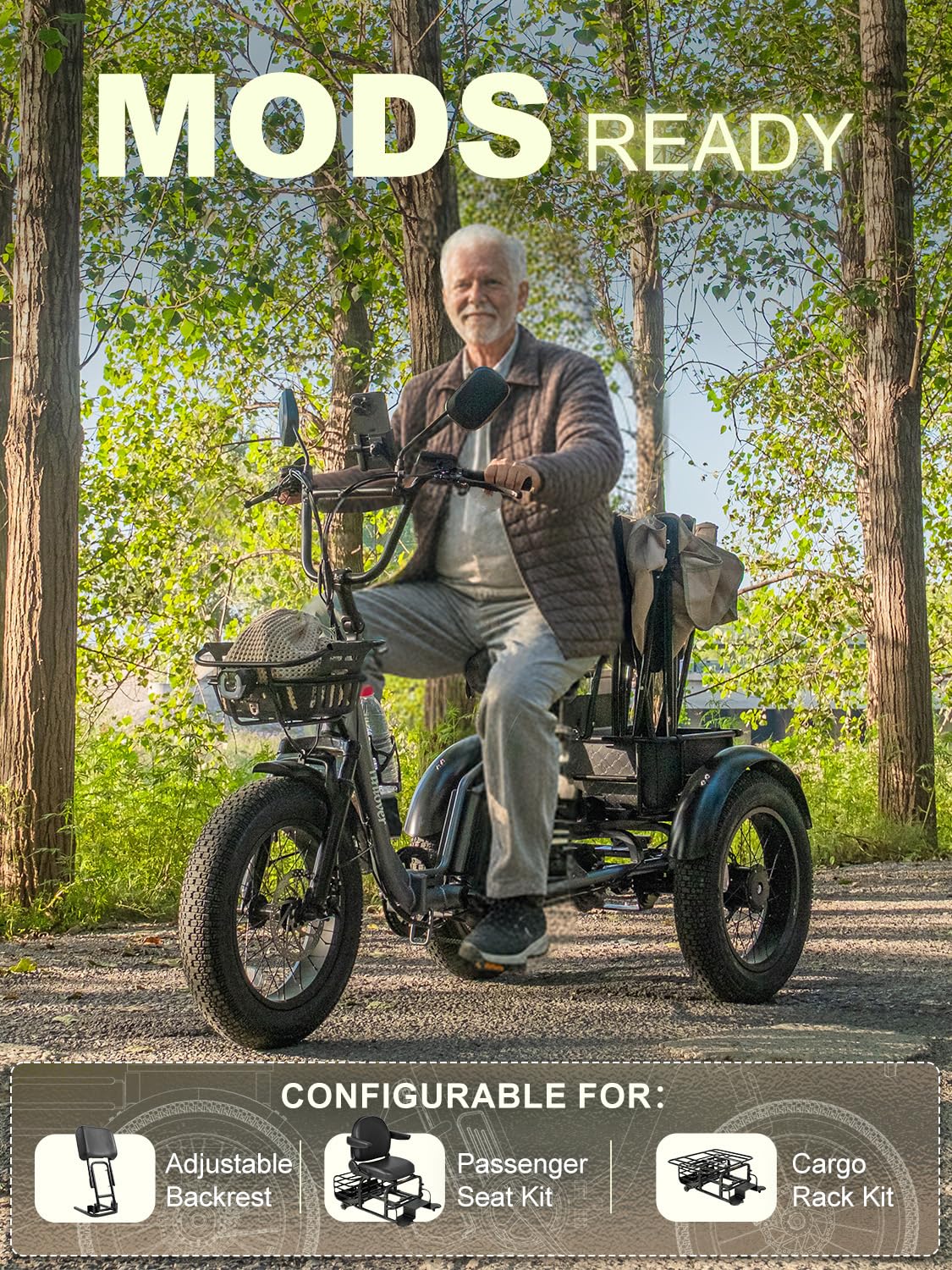 Folding Electric Tricycle for Adults 2 Seater 1000W 48V 15AH W532748